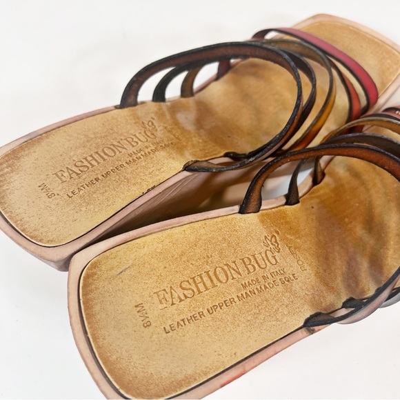 Vintage Y2K Fashion Bug Multicolor Italian Leather Strappy Block Wedge Sandals - Picture 9 of 9